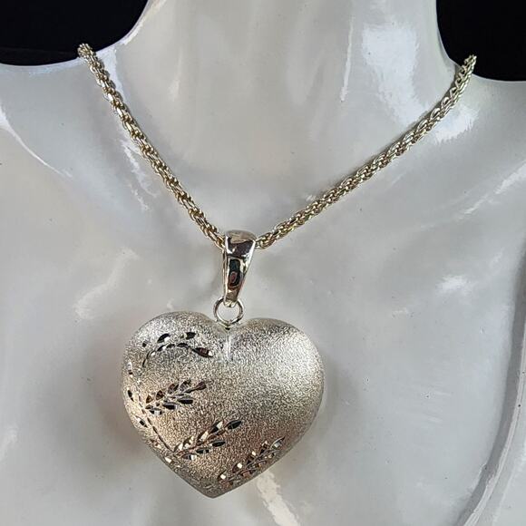 ITAOR Italy Sterling Silver Puffy Heart Pendant Diamond Cut Rope Necklace - Picture 4 of 12